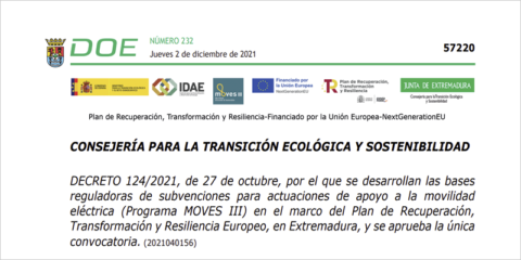 Abierta la convocatoria de Moves III en Extremadura para vehículos eléctricos y puntos de recarga