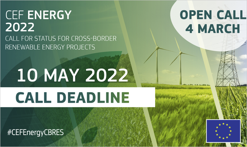 cartel de la convocatoria de CEF Energy para obtener el estatus de proyecto de energía renovable transfronterizo en la UE