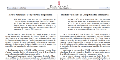 La Generalitat Valenciana convoca ayudas al autoconsumo eléctrico en comunidades energéticas