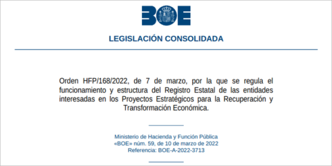 Publicada la orden que regula el Registro Estatal de entidades interesadas en los PERTE