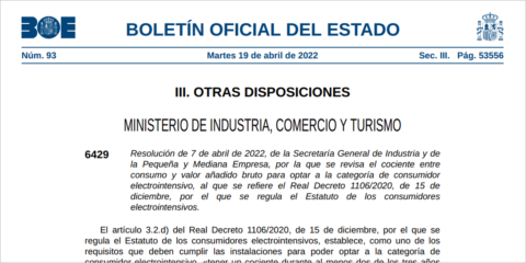 En vigor los nuevos requisitos para que una empresa sea considerada consumidor electrointensivo