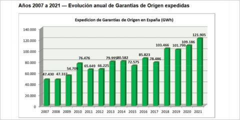 La CNMC certificó 122 millones de garantías de origen renovable de la electricidad en 2021