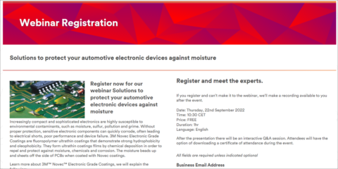 3M imparte un webinar sobre recubrimientos ultrafinos para proteger la electrónica del automóvil