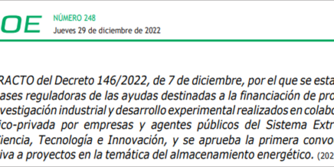 Ayudas de almacenamiento energético para empresas y agentes públicos del SECTI de Extremadura