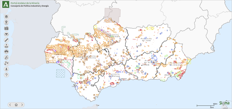 apa de los minerales críticos existentes en el territorio de Andalucía