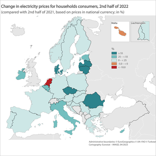 mapa países de la UE precio electricidad