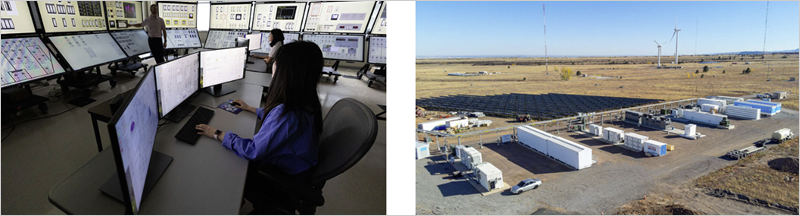 Izquierda: Laboratorio de Simulación de Sistemas Humanos del INL. Foto de INL . Derecha: plataforma ARIES de NREL. Foto de NREL 