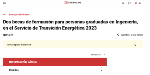 Navarra convoca dos becas de formación dirigidas a ingenieros para fomentar las energías renovables