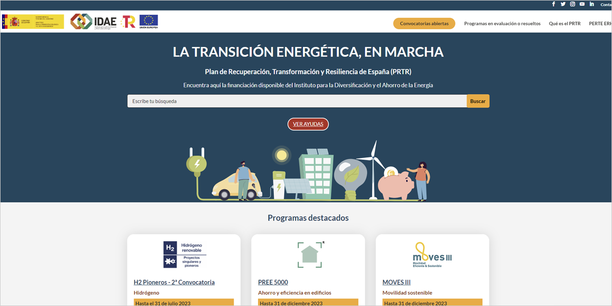 El IDAE lanza una web con las ayudas del PRTR para el despliegue de ...