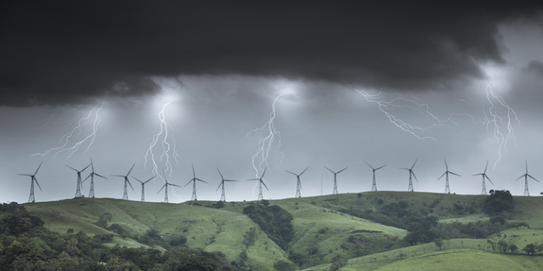 tormenta sobre parque eólico