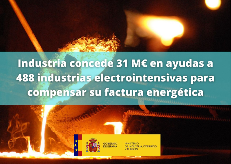 Publicada la resolución provisional de ayudas para conceder 31 millones a 488 industrias electrointensivas 