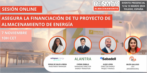 RENMAD Almacenamiento organiza un webinar sobre cómo asegurar la financiación de proyectos de almacenamiento energético