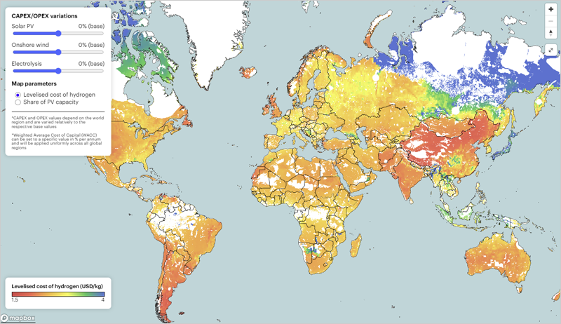 herramienta interactiva para permitir a los usuarios evaluar el coste nivelado de la producción de hidrógeno 