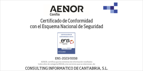 CIC recibe el certificado AENOR dentro del Esquema Nacional de Seguridad nivel medio