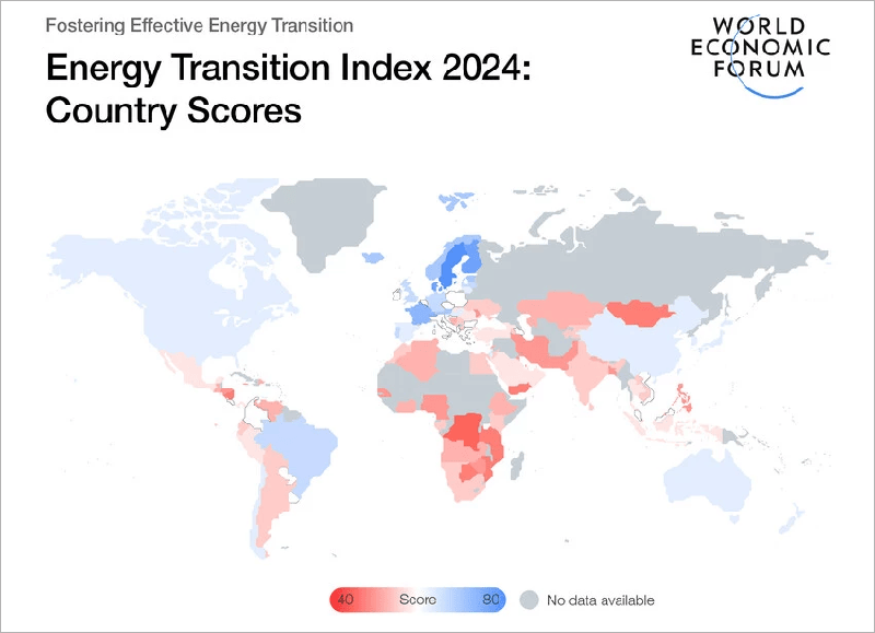 Mapa del informe 'Fostering Effective Energy Transition'.