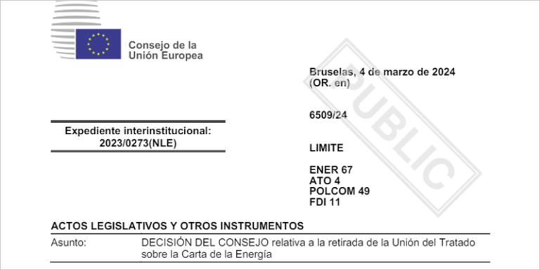 DECISIÓN DEL CONSEJO relativa a la retirada de la Unión del Tratado sobre la Carta de la Energía