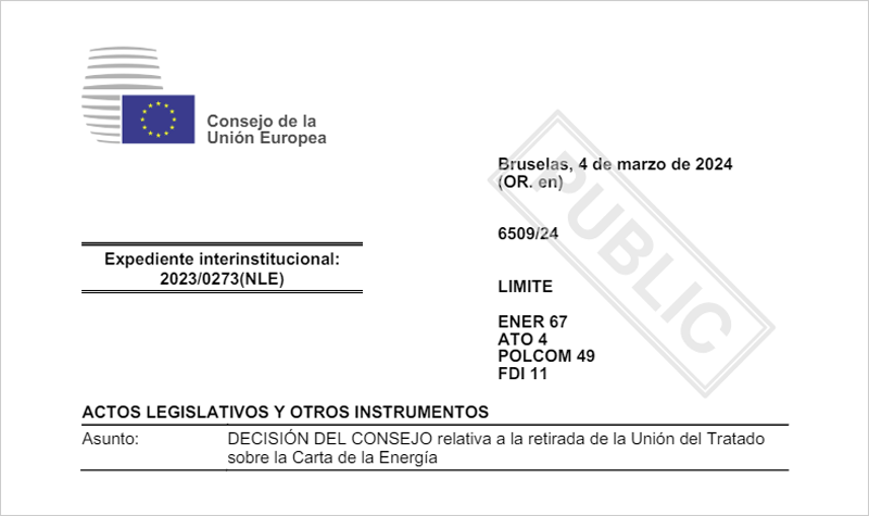 DECISIÓN DEL CONSEJO relativa a la retirada de la Unión del Tratadosobre la Carta de la Energía