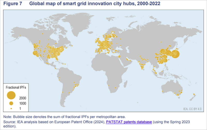 Mapa mundial de centros urbanos de innovación en redes inteligentes, 2000-2022