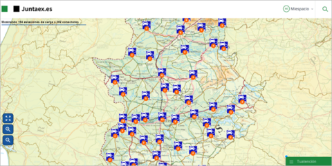 El visor de puntos de recarga públicos para vehículos eléctricos en Extremadura se actualiza