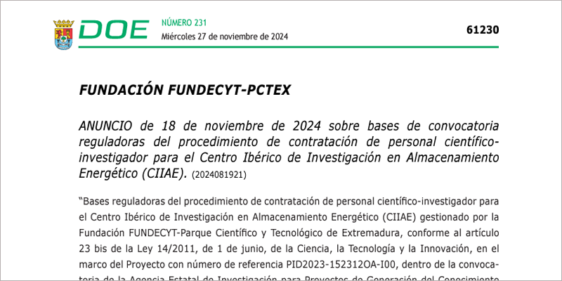 anuncio en el Diario Oficial de Extremadura (DOE) 