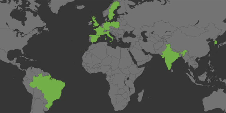 mapa con los países de la encuesta