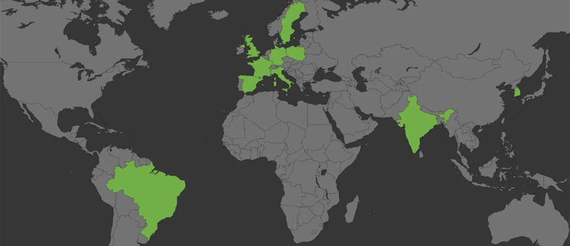 mapa con los países de la encuesta