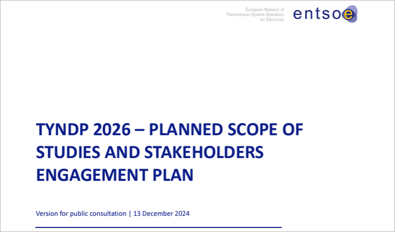 Consulta pública de ENTSO-E sobre el alcance del Plan Decenal de Desarrollo de la Red (TYNDP) 2026