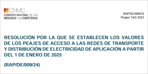 La CNMC aprueba los precios de los peajes de transporte y distribución de electricidad para 2025