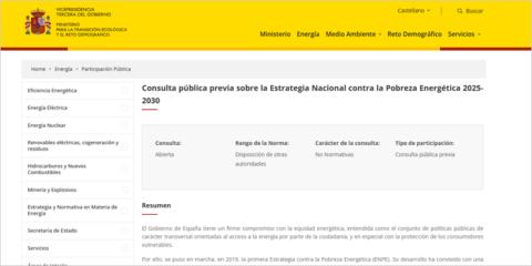 La Estrategia Nacional contra la Pobreza Energética 2025-2030 se abre a consulta pública previa