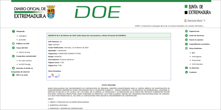 DOE publicación convocatoria placas de investigación.