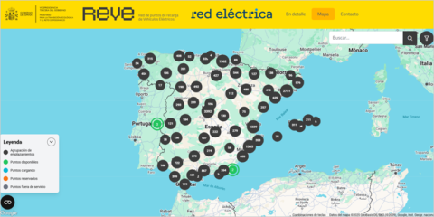 Mapa REVE: Información dinámica y en tiempo real de los puntos de recarga para vehículos eléctricos en España