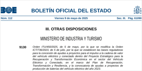 Publicadas las bases del Perte VEC IV para impulsar las baterías y los vehículos eléctricos