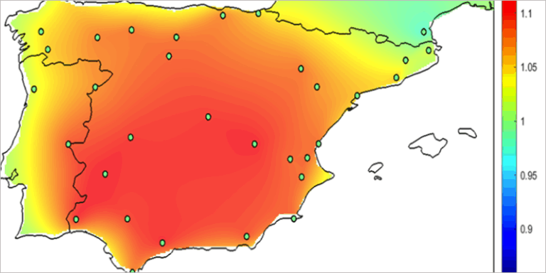 Mapa de calor de la tensión en la red de 400 kV