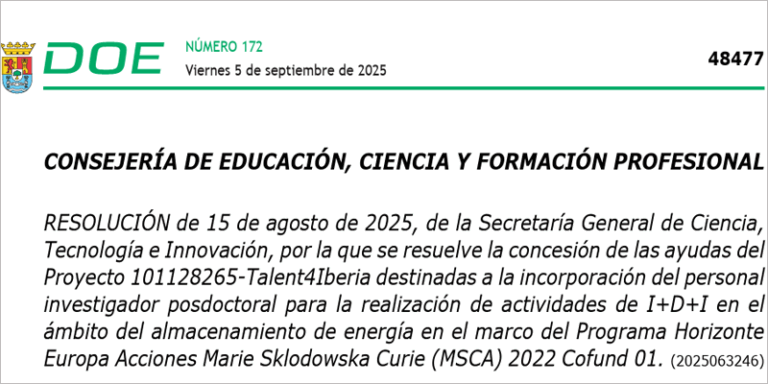 resolución en el Diario Oficial de Extremadura (DOE)