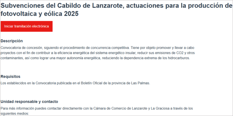 subvenciones anuales destinadas a impulsar la energía fotovoltaica y eólica en Lanzarote y La Graciosa