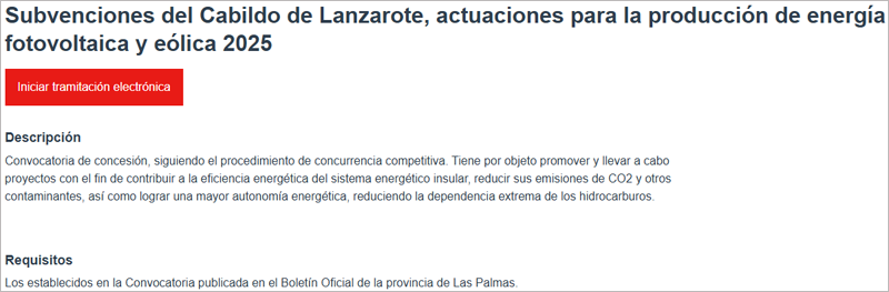 subvenciones anuales destinadas a impulsar la energía fotovoltaica y eólica en Lanzarote y La Graciosa