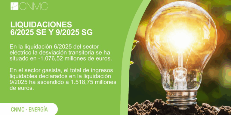 Liquidaciones 6/2025 del sector eléctrico y de energías renovables, cogeneración y residuos y liquidación 9/2025 del sector gasista