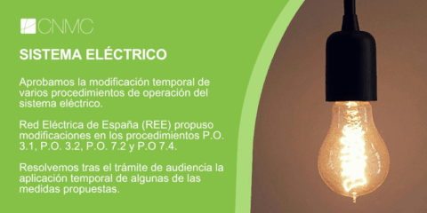 Aprobados los cambios temporales urgentes de varios procedimientos de operación del sistema eléctrico