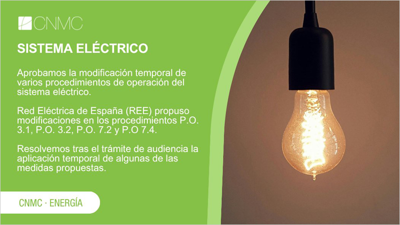 La CNMC aprueba la modificación temporal de varios procedimientos de operación del sistema eléctrico