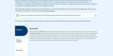 Las plataformas de Red Eléctrica incorporan datos sobre potencia y energía de autoconsumo fotovoltaico
