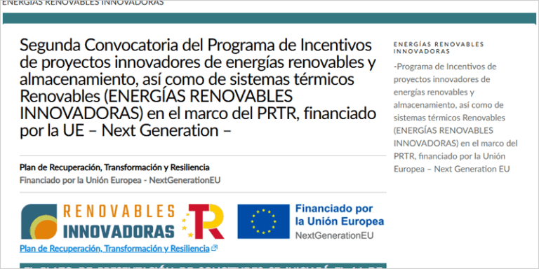 Segunda convocatoria del programa Renoinn para proyectos innovadores de renovables y almacenamiento