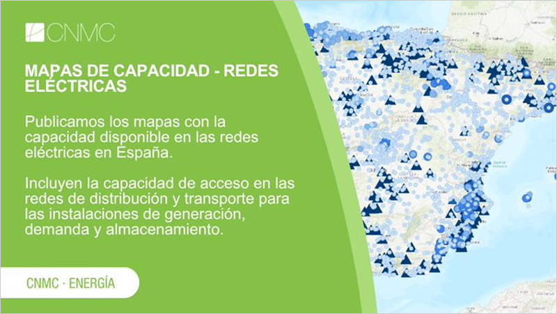 La CNMC publica dos mapas con la capacidad en redes eléctricas españolas para generación y demanda