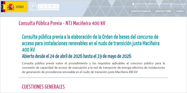 Consulta pública sobre el concurso de acceso a la red para instalaciones renovables en el nudo Maciñeira 400 kV
