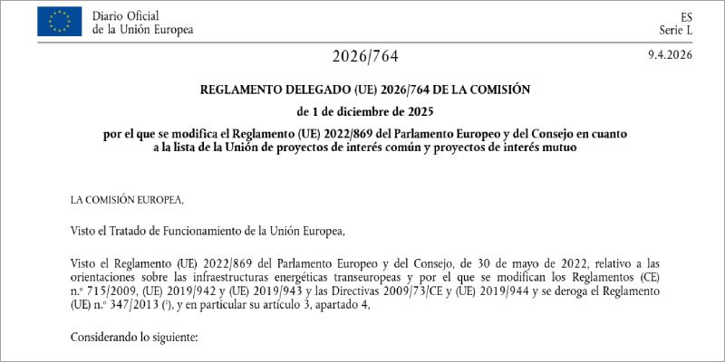 El Diario Oficial de la Unión Europea ha publicado la segunda lista de Proyectos de Interés Común (PCI) y Proyectos de Interés Mutuo (PMI).