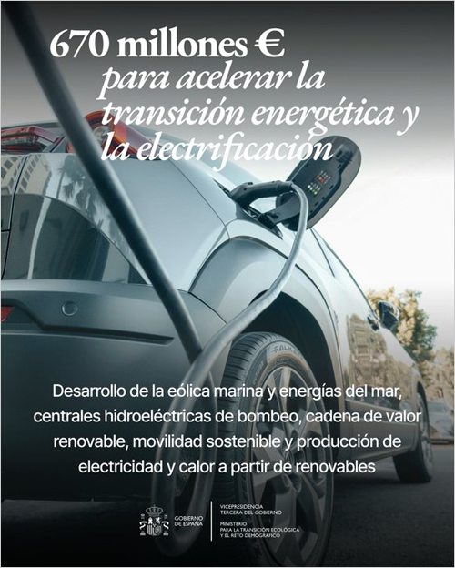 Asignación provisional de 670 millones para acelerar la transición energética, almacenamiento y movilidad en España