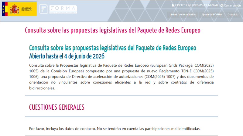 Consulta pública sobre el Paquete de Redes Europeo para acelerar infraestructuras eléctricas y de hidrógeno