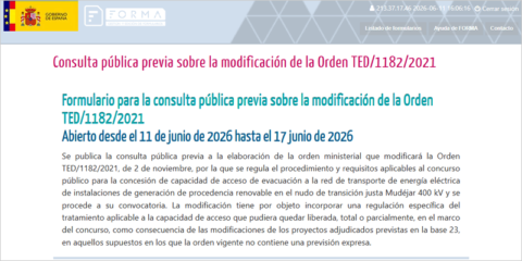 Consulta pública para regular la capacidad liberada en el concurso de Mudéjar 400 kV