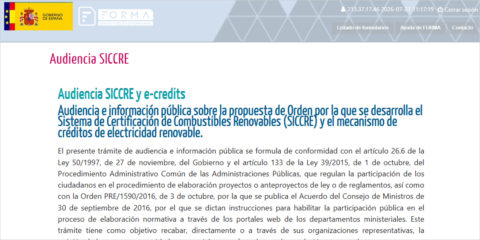 Audiencia pública de la Orden que regulará el sistema SICCRE y los créditos de electricidad renovable