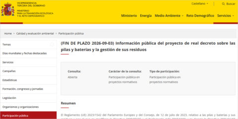 A información pública el proyecto de Real Decreto sobre pilas y baterías y la gestión de sus residuos