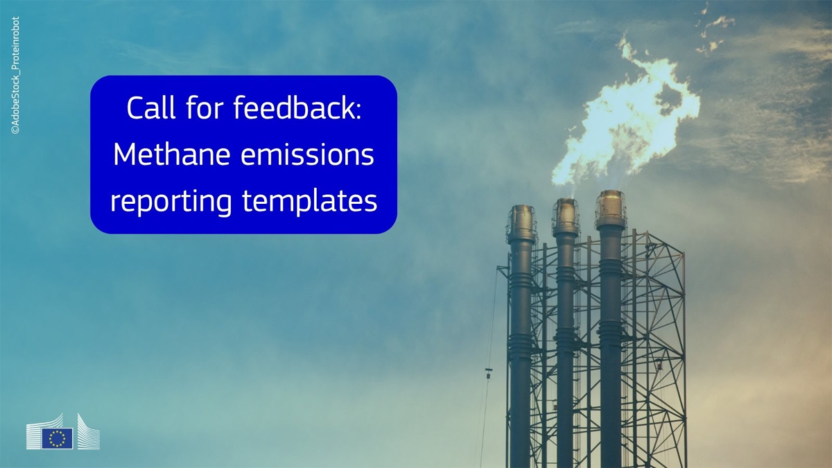 Referencia visual a la Comisión Europea y a la notificación de emisiones de metano en el sector energético de la Unión Europea